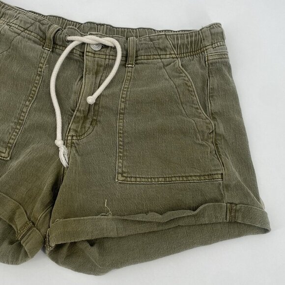 American Eagle Size 8 Olive Stretch Denim Utility Tomgirl Drawstring Shorts - Picture 6 of 16